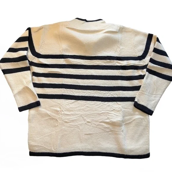 Striped Half Zip Side Slit Relaxed Casual Pullover Sweater - Picture 13 of 16